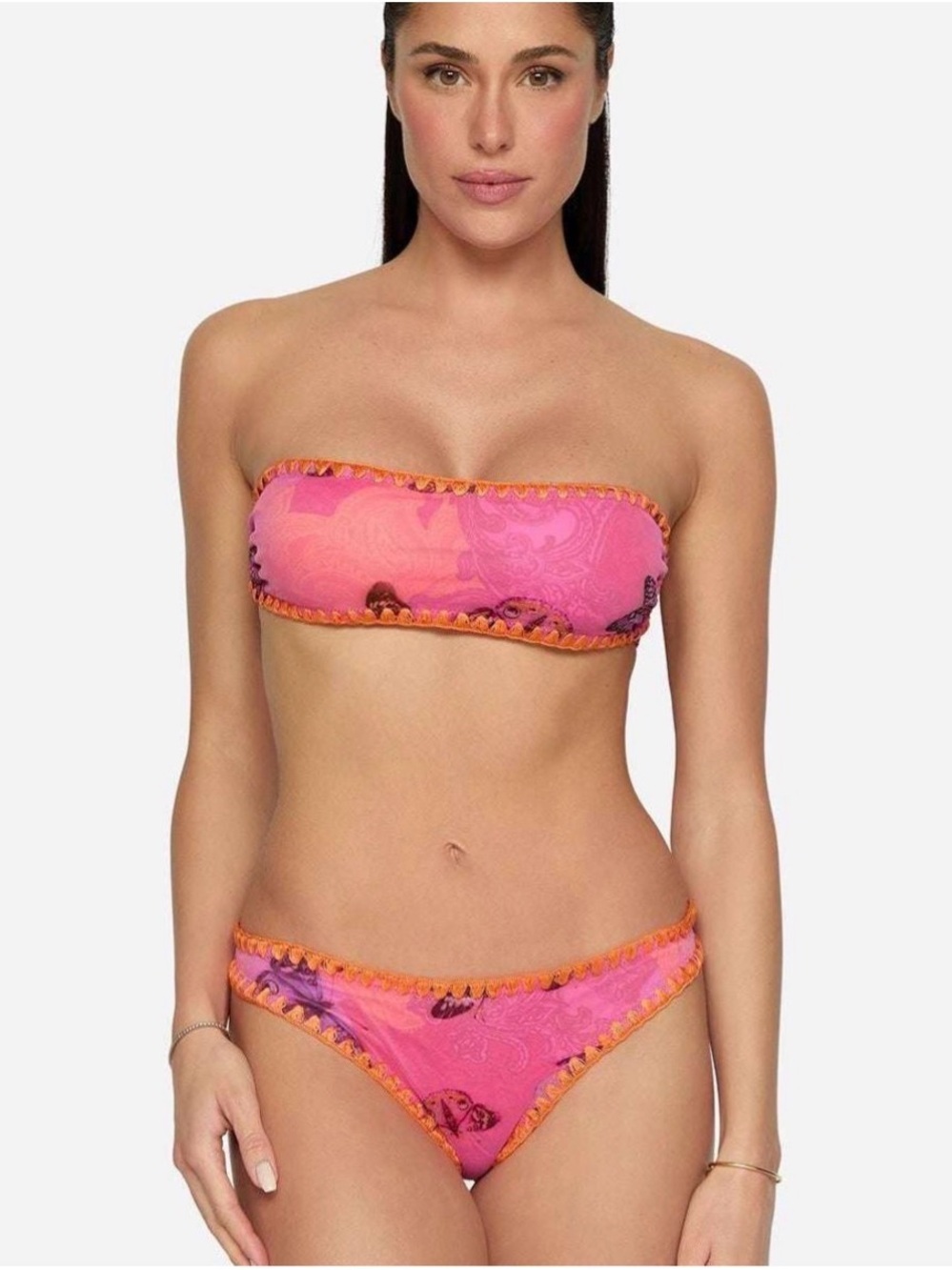 Changit Pink Butterfly Two-Piece Bikini with Orange Trim